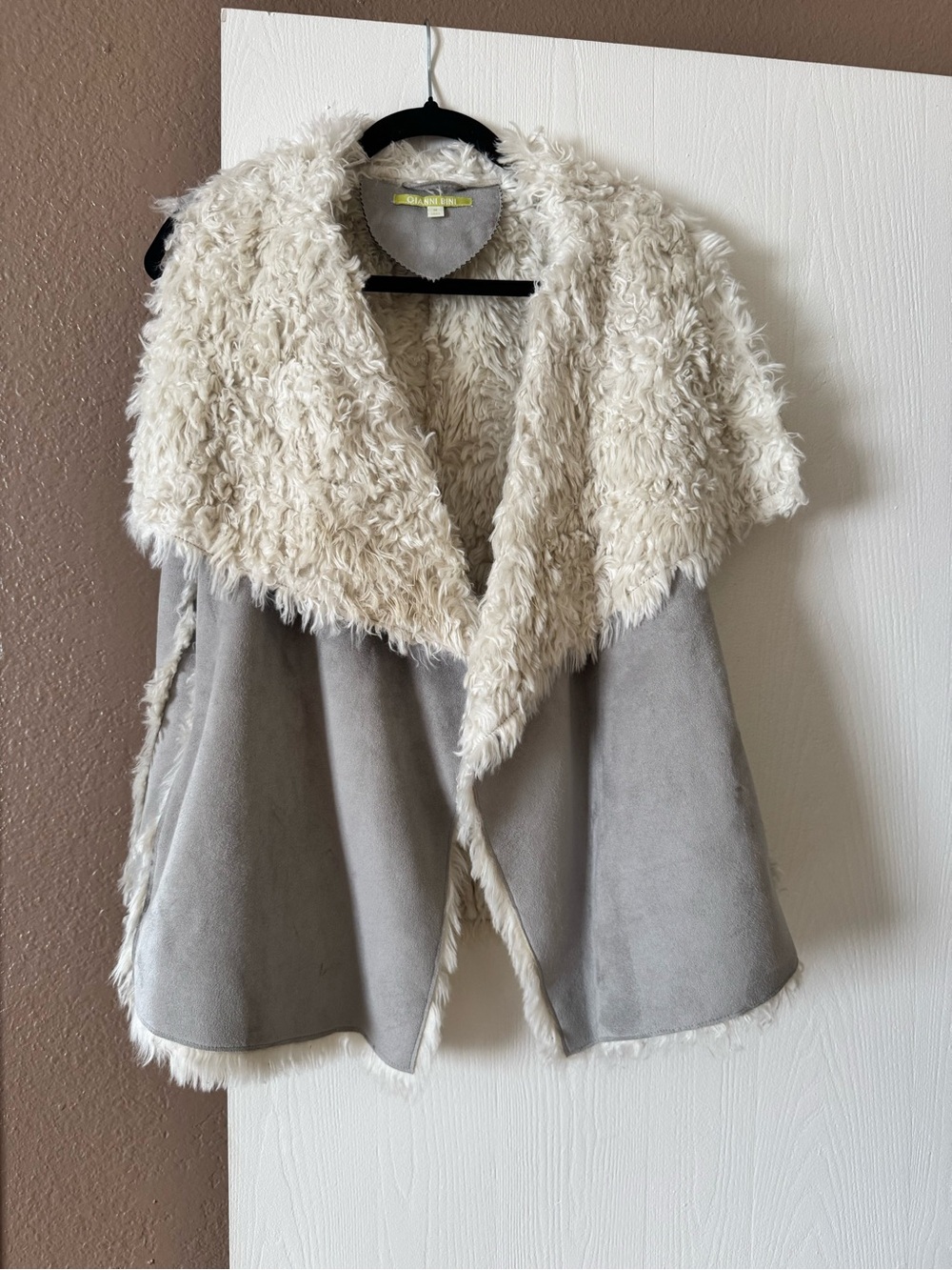 Gianni Bini Cream and Gray Faux suede with fur Vest